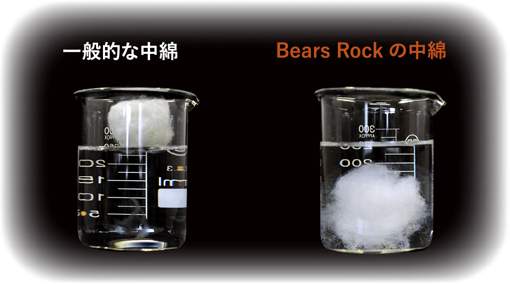 画像：一般的な中綿とBears Rockの中綿