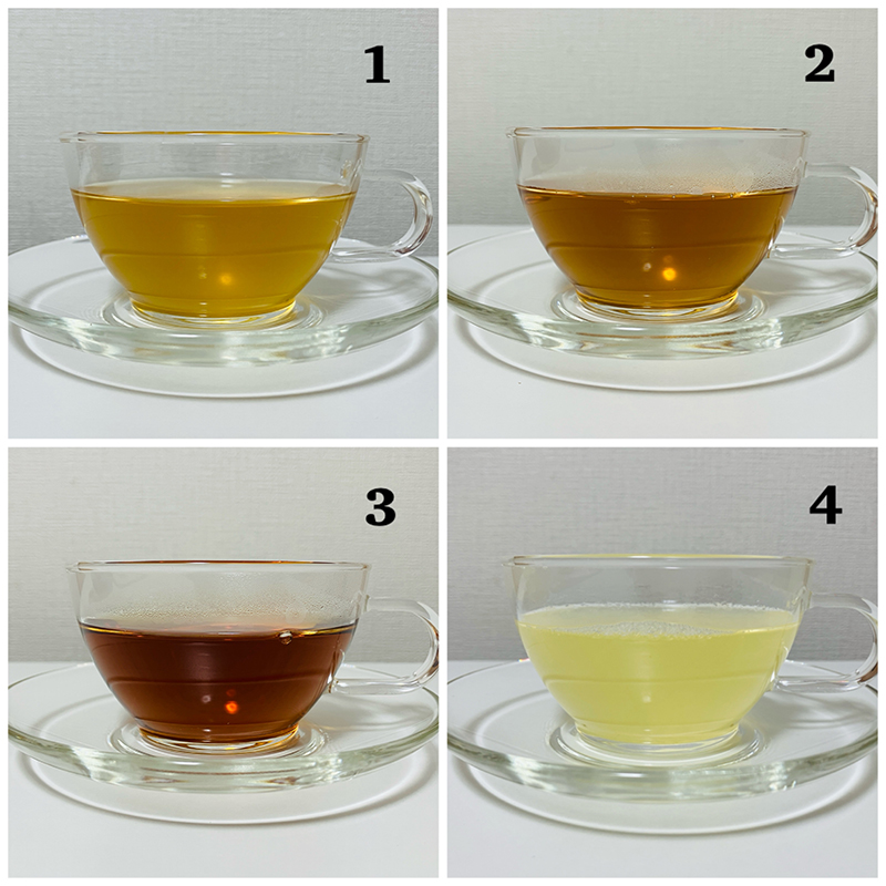 1.	黒豆茶 2.	小豆茶 3.	たんぽぽコーヒー 4.	ホットはちみつレモン